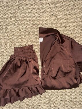 Birdy Grey Brown Satin Ruffle Pajama Set